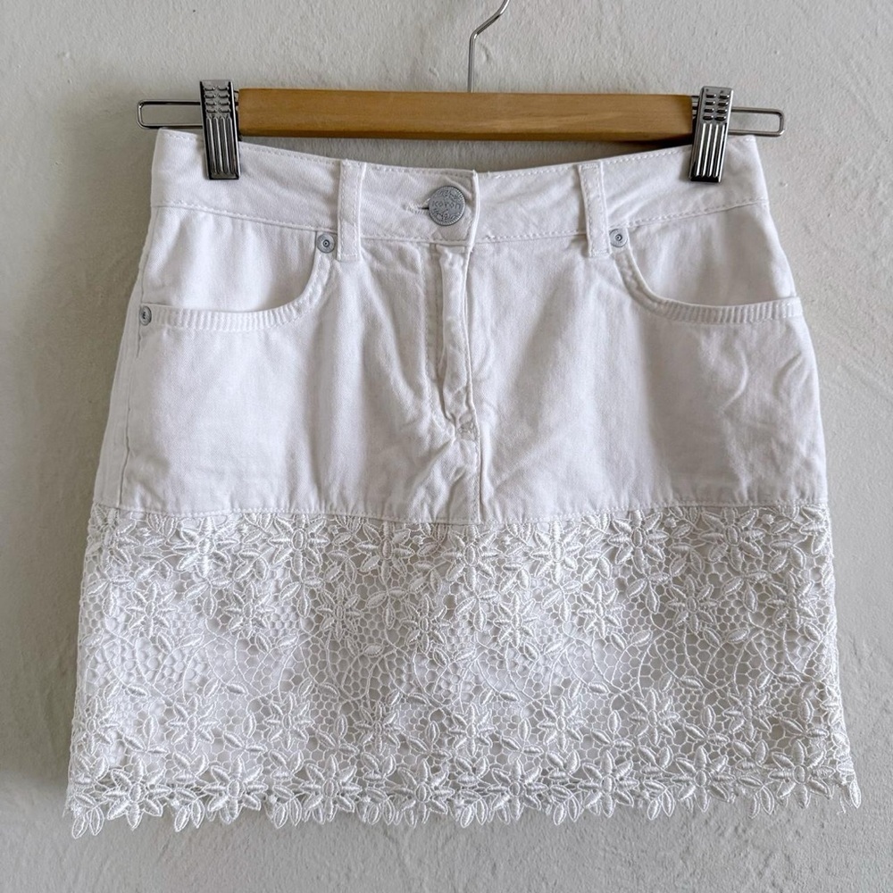 Koton White Denim Mini Skirt Lace Trim Size 26’’